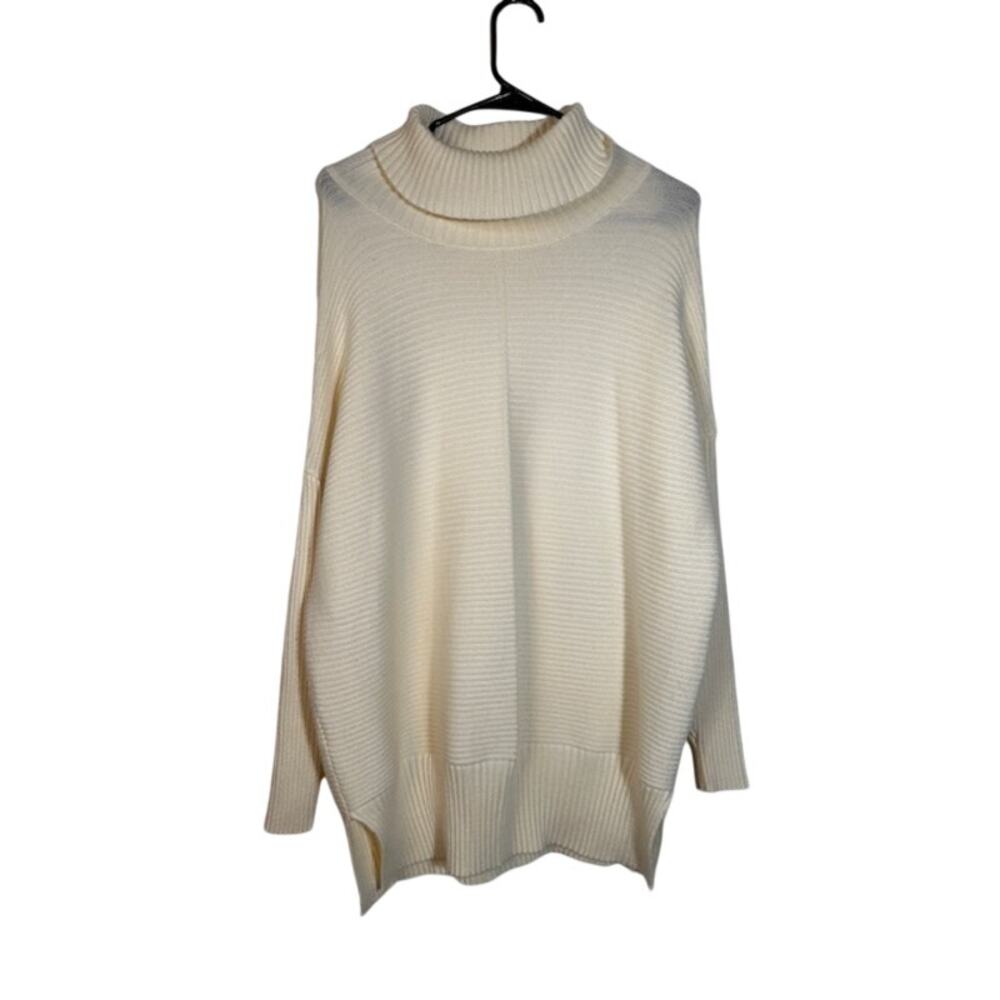 Shein Cream Ribbed Textured Long Sleeve Cowl Neck Long Sweater Dress Women Sz M